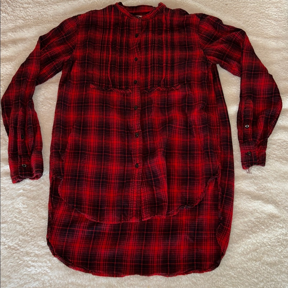 Denim & Supply Ralph Lauren Womens Button Front Tunic Top Sz medium Red Plaid